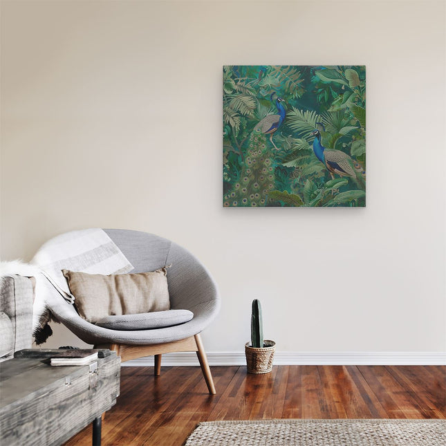 Canvas schilderij kamer Twee Pauwen in de Jungle