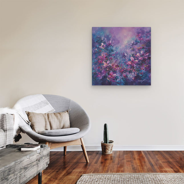 Canvas schilderij kamer Paarse en Roze Bloemen in de Lucht