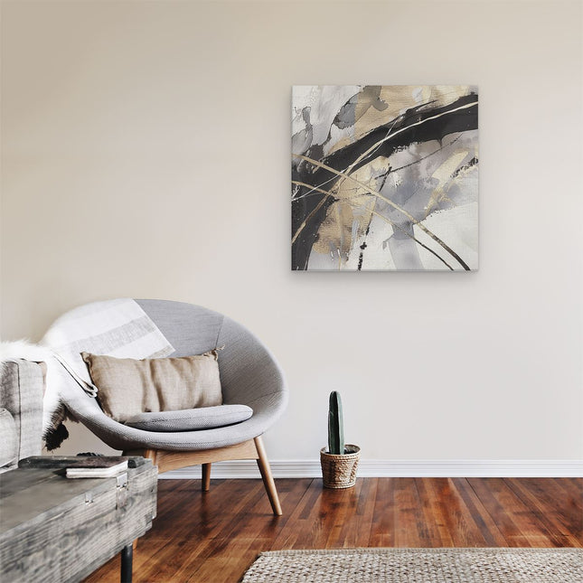 Canvas schilderij kamer Abstract Kunstwerk met Gouden en Zwarte Lijnen