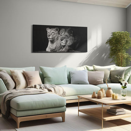 Canvas schilderij woonkamer Leeuw En Leeuwin - Zwart Wit