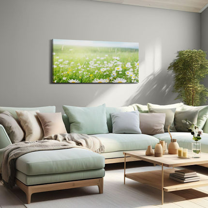 Canvas schilderij woonkamer Bloemenveld Van Madeliefjes - Bloemen