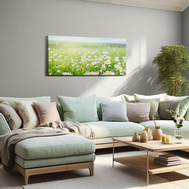 Canvas schilderij woonkamer Bloemenveld Van Madeliefjes - Bloemen