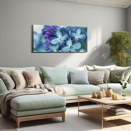 Canvas schilderij woonkamer Blauwe Lila Bloemen - Seringen