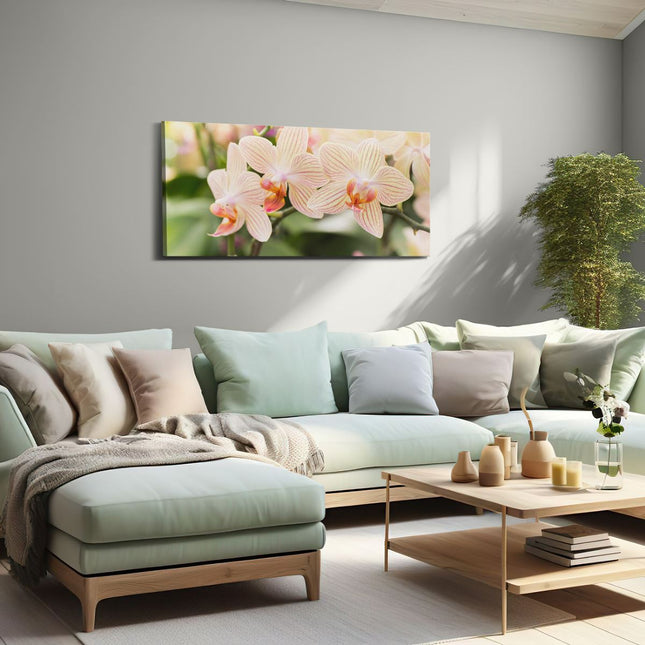 Canvas schilderij woonkamer Gestreepte Witte Orchidee Bloemen