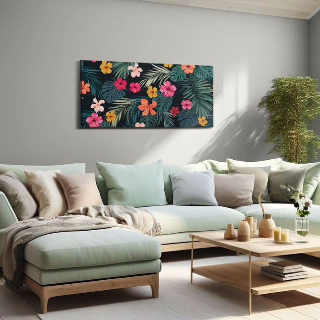 Canvas schilderij woonkamer Getekende Tropische Bloemen - Abstract