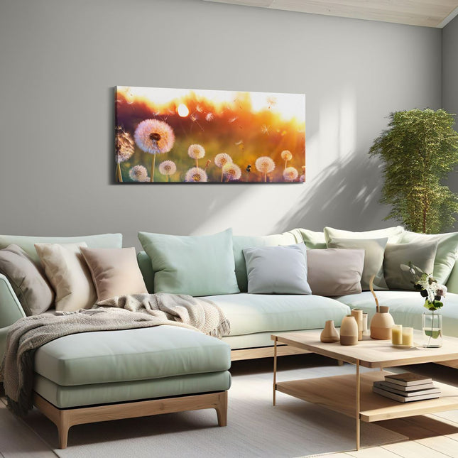 Canvas schilderij woonkamer Paardenbloemen Tijdens Zonsondergang