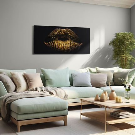 Canvas schilderij woonkamer Gouden Lippen