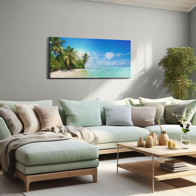 Canvas schilderij woonkamer Tropisch Strand Bij De Licht Blauwe Zee