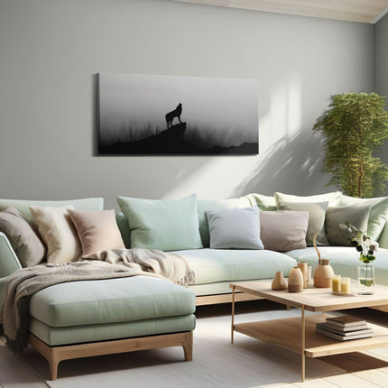 Canvas schilderij woonkamer Silhouet Van Een Huilende Wolf - Abstract