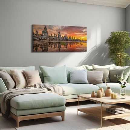 Canvas schilderij woonkamer Boeddha Beelden Tijdens Zonsondergang
