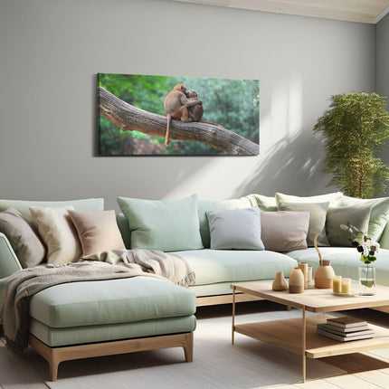 Canvas schilderij woonkamer Twee Apen Vrienden Op Een Tak In Een Boom