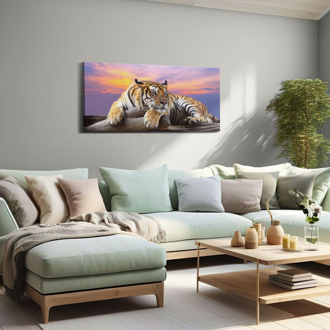Canvas schilderij woonkamer Tijger Tijdens Zonsondergang