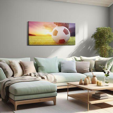 Canvas schilderij woonkamer Klassieke Voetbal Aftrap Met Zonsondergang