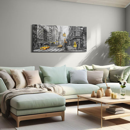 Canvas schilderij woonkamer Geschilderde New York Tekening - Zwart Wit