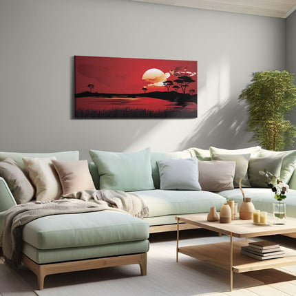 Canvas schilderij woonkamer Rode Zonsondergang In De Savanne - Abstract
