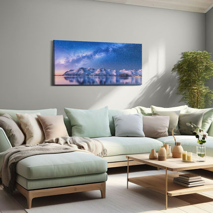 Canvas schilderij woonkamer Melkweg Bij Besneeuwde Bergen
