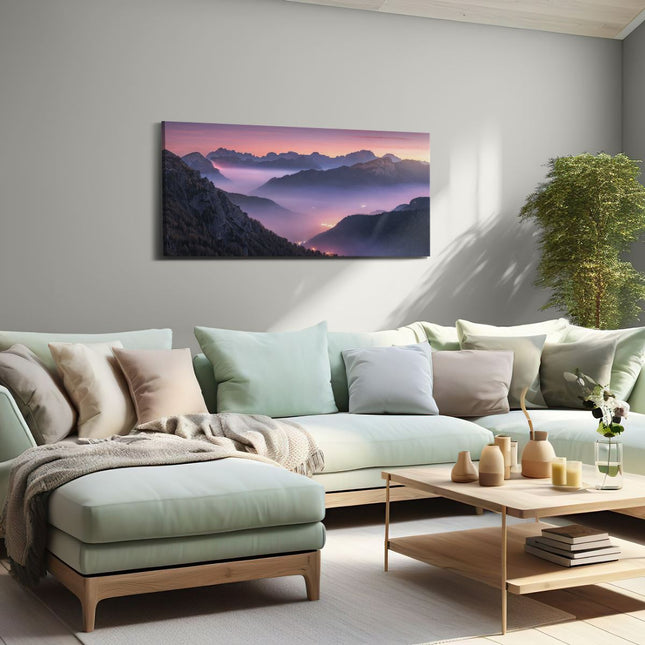 Canvas schilderij woonkamer Bergen Landschap In Italië Tijdens Zonsondergang