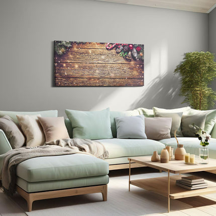 Canvas schilderij woonkamer Kerst Sfeer Achtergrond Met Dennenbomen 