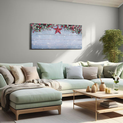Canvas schilderij woonkamer Kerst Achtergrond Met Sneeuw Op Tafel