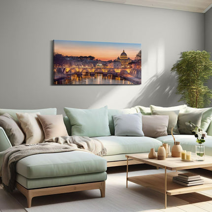 Canvas schilderij woonkamer Engelenbrug in Rome bij Zonsondergang