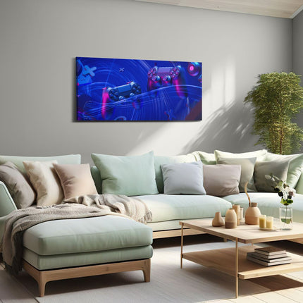 Canvas schilderij woonkamer Twee Gaming Controllers - Gamen