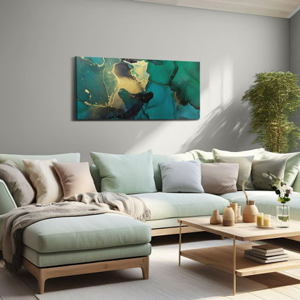 Canvas schilderij woonkamer Abstracte Kunst - Groen met Goud