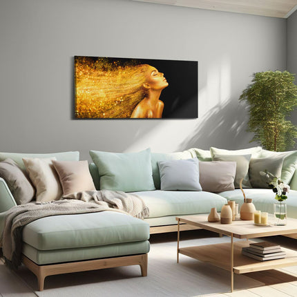 Canvas schilderij woonkamer Gouden Vrouw met Lange Haren