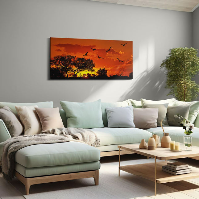 Canvas schilderij woonkamer Afrikaans Landschap bij Zonsondergang