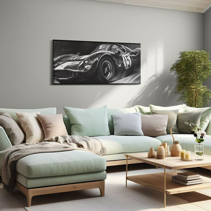 Canvas schilderij woonkamer Zwart Wit Tekening van een Raceauto