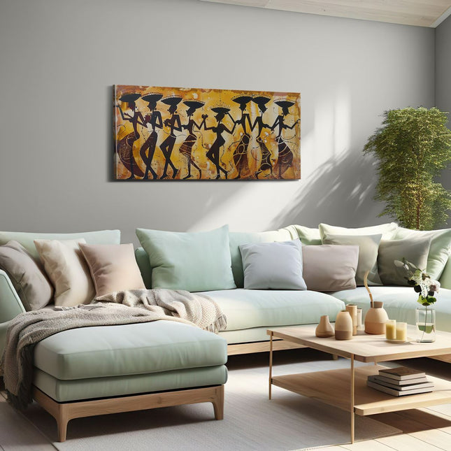 Canvas schilderij woonkamer Kunstwerk van een Groep Afrikaanse Dansers