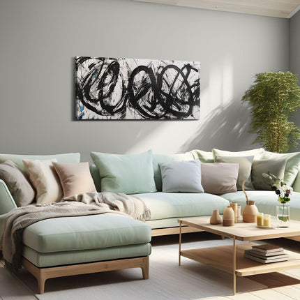 Canvas schilderij woonkamer Zwart Wit Kunstwerk met Veel Wervelingen