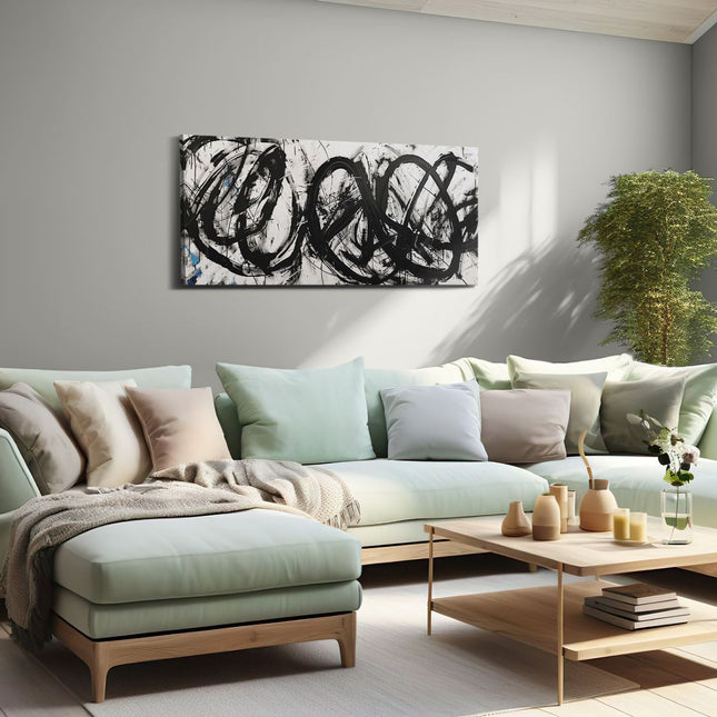 Canvas schilderij woonkamer Zwart Wit Kunstwerk met Veel Wervelingen
