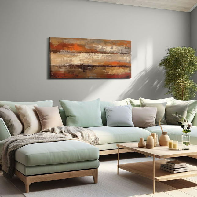 Canvas schilderij woonkamer Abstract Kunstwerk in Oranje, Bruin en Beige