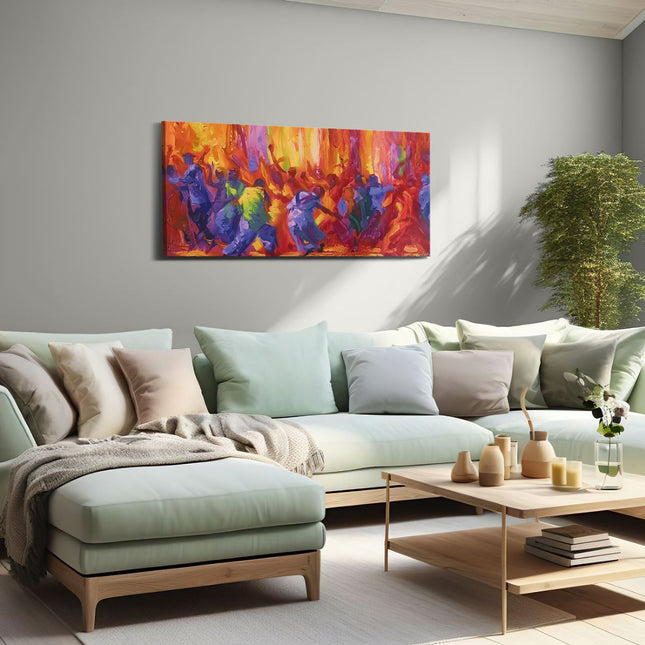 Canvas schilderij woonkamer Kleurrijk Kunstwerk van Dansende Mensen
