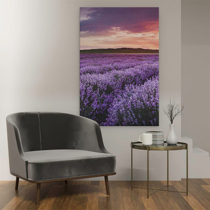 Canvas schilderij interieur Bloemenveld Met Paarse Lavendel - Bloemen