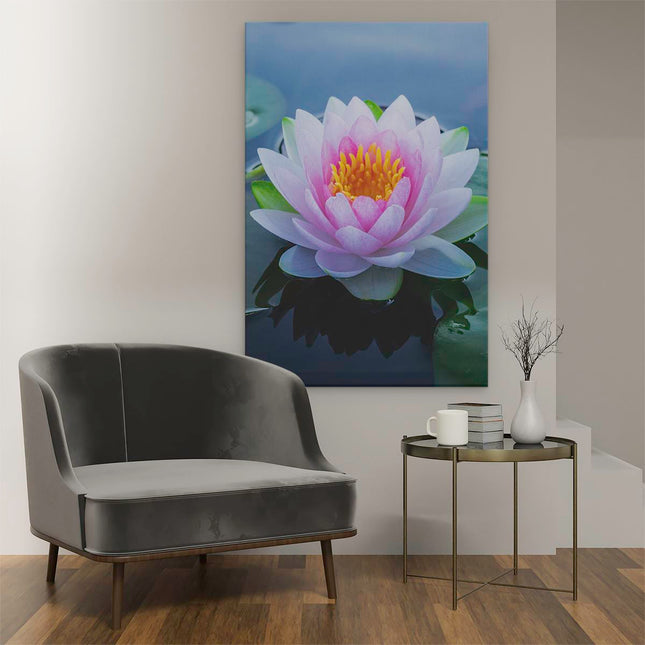 Canvas schilderij interieur Roze Lotusbloem Met Waterlelies 