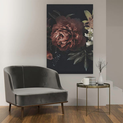 Canvas schilderij interieur Bloemen Op Een Zwart Achtergrond