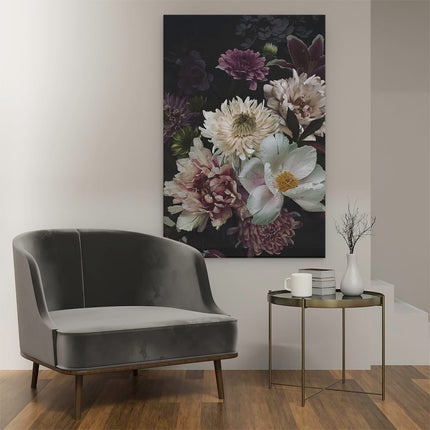 Canvas schilderij interieur Diverse Bloemen Op Zwart Achtergrond