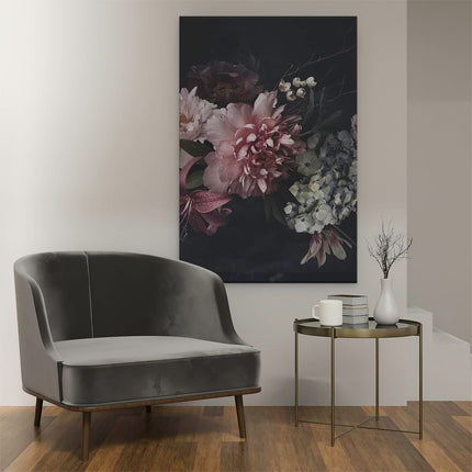 Canvas schilderij interieur Diverse Bloemen Op Zwart Achtergrond