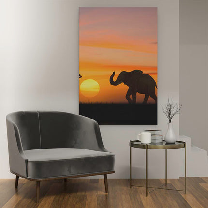 Canvas schilderij interieur Olifant Silhouet Tijdens Zonsondergang 