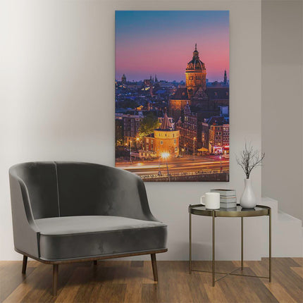 Canvas schilderij interieur Amsterdam Skyline Bij Zonsondergang 