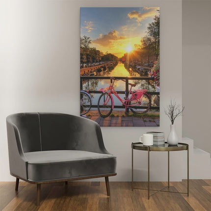 Canvas schilderij interieur Amsterdamse Brug Met Zonsopgang