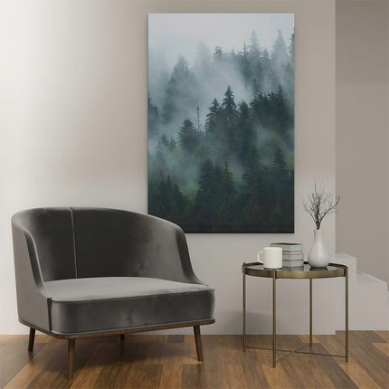 Canvas schilderij interieur Bos Met Bomen In De Mist