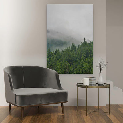 Canvas schilderij interieur Groen Bos Met Bomen Tijdens De Mist