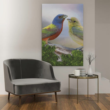 Canvas schilderij interieur Getekende Gorzen Vogels - Kleur - Abstract