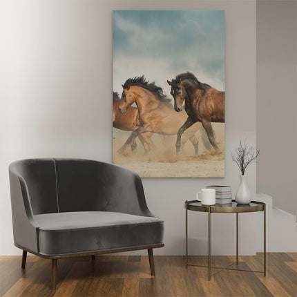 Canvas schilderij interieur Drie Bruine Paarden