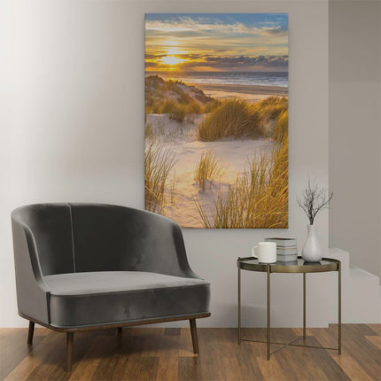 Canvas schilderij interieur Strand En Duinen Tijdens Zonsondergang