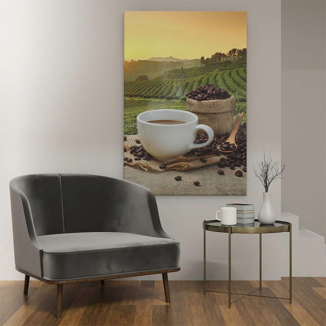 Canvas schilderij interieur Kopje Koffie Op Een Plantage Achtergrond6