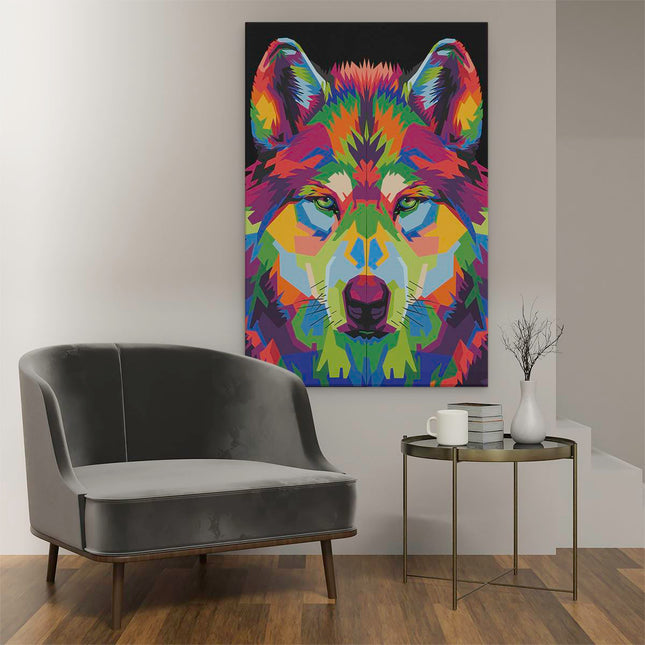Canvas schilderij interieur Gekleurde Wolvenkop - Wolf - Abstract