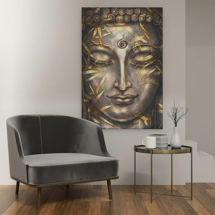 Canvas schilderij interieur Boeddha Beeld Met Gouden Bladeren